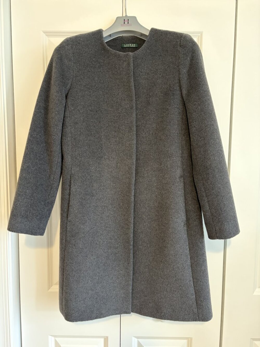 LNWOT Ralph Lauren Womens Gray Classic Wool Blend Collarless Coat Jacket Size 6